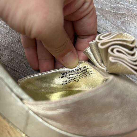 Guess Pewter Metallic Wedge Ankle Strap Peep Toe Heels Shoes Buckle - Picture 11 of 15